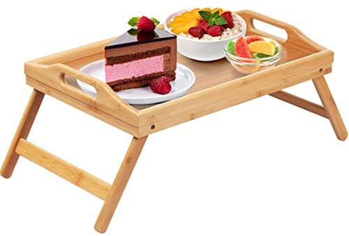 Plateau de lit pliable avec poignées pour canapé, dessin, plateau de service en bambou