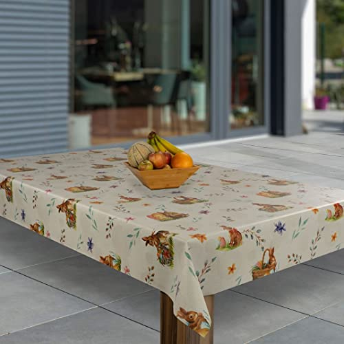laro Wachstuch-Tischdecke Abwaschbar Garten-Tischdecke Wachstischdecke PVC Plastik-Tischdecken Eckig Meterware Wasserabweisend Abwischbar, Muster:Ostern Hase Pflanzen Korb, Größe:80x80