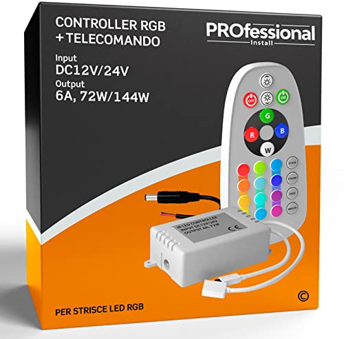 1x Controller per Strisce LED RGB 12-24V con 3 Canali Connettore 4 pin e Jack 2.1 + Telecomando 24 tasti ad infrarossi