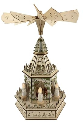 Clever Creations Giostra a quattro livelli in legno tradizionale con piramide natalizia, decorazione natalizia per mensole e tavoli