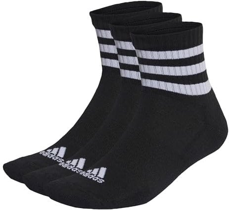adidas Mixte 3-Stripes Cushioned Sportswear Mid-Cut Socks 3 Pairs, Black / White, 4.5-6