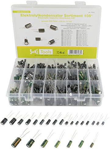 SeKi Elektrolytkondensator Sortiment 105° 630 Stück - 24 Werte von 0,1uF-1000uF - 10V, 16V, 25V und 50V; Elko Kondensator Aluminium Capacitor