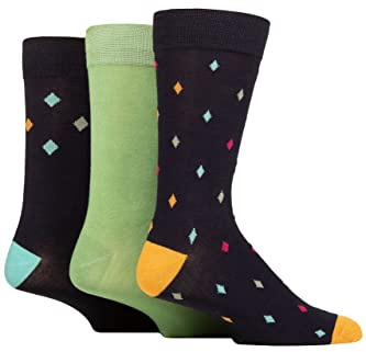 Glenmuir Mens Patterned Bamboo Socks Pack of 3 Diamonds Navy 7-11