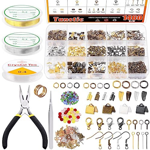 Tanstic 1616Pcs Jewelry Making Supplies Kit, Jewelry Making Kit with Jewelry Pliers, Jump Rings, Jewelry Wires, Jewelry Beads and Charms, Jewelry Findings Supplies for Jewelry Making