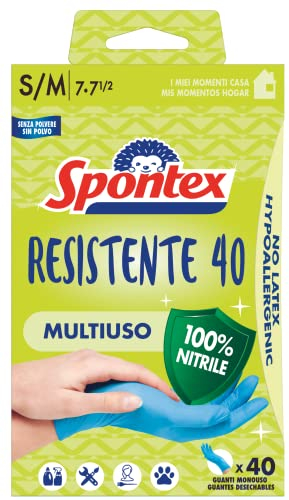 Spontex 40 Stück Einweg-Handschuhe, Hypoallergen, Nitrilhandschuhe, Größe S/M
