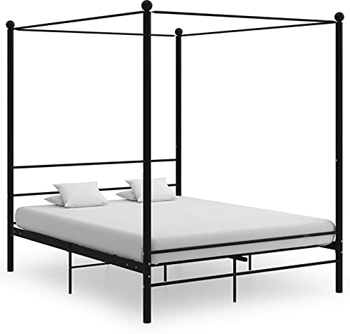 Festnight Himmelbett Gestell 160 x 200 cm Himmelbett Metall Metallbett Schwarz Bettgestell Metall Bettrahmen Lattenrost Modern Gästebett Jugendbett Schlafzimmerbett Schlafzimmermöbel