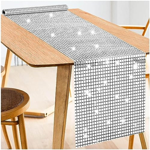 30,5 x 274,4 cm Disco-Tischläufer, Glitzer, Disco-Party-Spiegel, Silberfolie, Tischdekorationen für 70er 80er Jahre Motto-Partyzubehör, Geburtstag, Tanz, Tischdekoration, Hochzeit