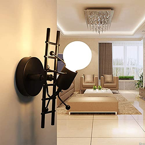 Humanoid Wandleuchte kreativ Cartoon Wandlampen Innen Industrie Wand Lampe Lampe max für 60 W E27 Basis für Schlafzimmer Kinderzimmer Flur Restaurant Treppe, Ohne Leuchtmittel (Schwarz)