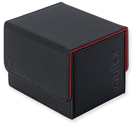 Vault X Sideloading Deck Box 100+ Sleeved Cards Exo-Tec (Black/Red) | Holds 100+ sleeved TCG cards. Padded side-loading deck box, secure magnetic lid, water-resistant Exo-Tec.