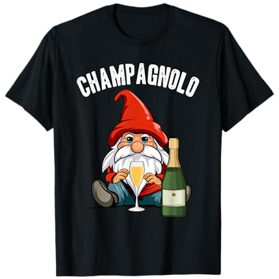 Nano Champagnolo amanti champagne divertente elfo di natale Maglietta