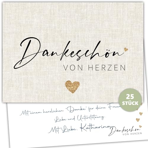 25er Set Blanko Dankeskarten (DIN A6) - ideal als Danksagung zur Hochzeit, zum Geburtstag, zur Baby Shower & mehr - zum selbst Gestalten Dankeschön Karten Danksagungskarten