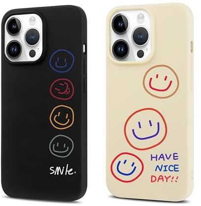 RUMDEY Handy-Schutzhülle für iPhone 12 Pro Max 6,7 Zoll, niedliches Happy Smiley Face-Design, mattes Silikon, Muster, dünn, kratzfest, stoßfest, weich, schlank, für Damen und Mädchen, 2er-Pack