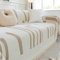 ANAZOZ Sofa Überwurfdecke 4 Sitzer, Couch Überzug Chenille Helles Kaffeestreifenmuster mit Fransen Bezug für Sofa 180x380