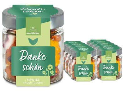 Dankeschön Fruchtgummis | Das kleine Dankeschön für Frauen, Männer, Familie, Freunde, Nachbarn oder Kollegen | Danke sagen Süßigkeiten-Geschenk Glas