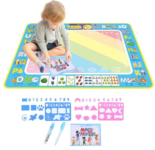 Tapis Magique Water Doodle, Tapis de Dessin Aquua Doodle, Tapis de coloriage à l'eau, Jouets de Peinture à l'eau Claire, Grand Tapis de Dessin 80 x 60 cm, Cadeaux d'anniversaire pour Filles et enfnts