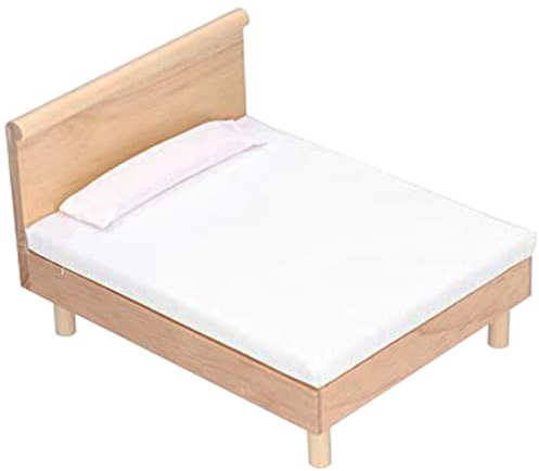 Puppenbett 1/12 Skala Holzpuppenhaus Bett mit Matratze und Kissen süße Mini -Puppenhausmöbel Accessoires Dekorationen Puppen Hausmöbel Miniaturmöbel Möbel
