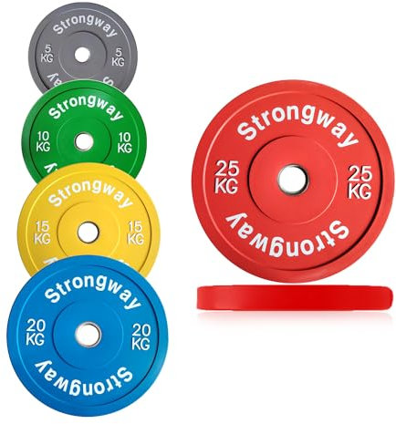 Strongway® Olympic Bumper Weight Plates Colour Coded (5KG 10KG 15KG 20KG 25KG) Discs for Barbell - 2 Inch (2) / 50mm Hole - Weight Lifting Workout Home Gym Fitness (2 X 25KG)