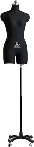 AviiSo Weiblich Schaufensterpuppe Verstellbare Schaufensterpuppe zum Nähen, Erwachsene Frauen kleiden Körpertorso mit Ständer und Rädern (Color : Black, Size : XL-86)