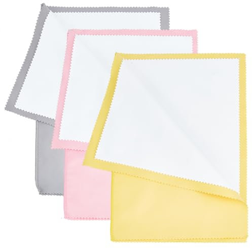 Beebeecraft 3PcsSilver Polishing Cloth Multi-Layer 35.5/28cm Pro Size Rectangle Jewelry Cleaning Cloth for Copper Anti-Tarnish Cleaner Jewellery Polishing (Yellow, Pink, Grey,14x11.02in)