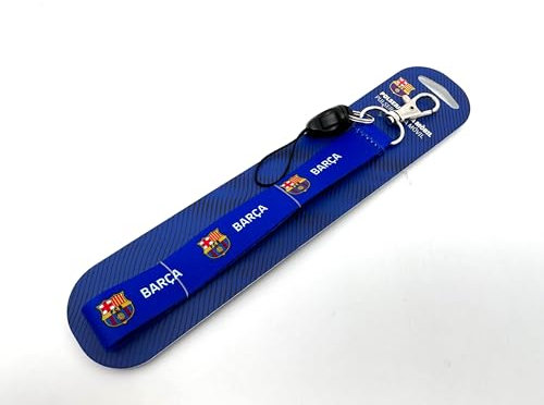 F.C. Barcelona - Pulsera Lanyard para Smartphone - Diseño con Escudo y Colores del Club - Elaborado con 100% Poliéster - Soporte Seguro - Cierre de Mosquetón - Producto Oficial del Equipo