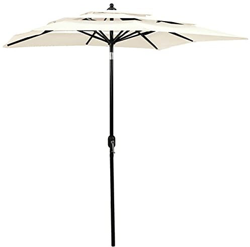 ShCuShan Sombrilla de 3 niveles con poste de aluminio arena 2x2 m Parasol Exterior Patio Terraza Protección Rayos Playa Piscina Toldo