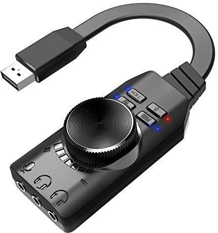 SHUAIGUO GS3 USB 2.0 External Sound Card Virtual 7.1 Channel Sound Card Adapter Plug and Play with Headphone Microphone Jacks Volume Control Mute Mic Games Sound Effect Upgrade Version for Laptop