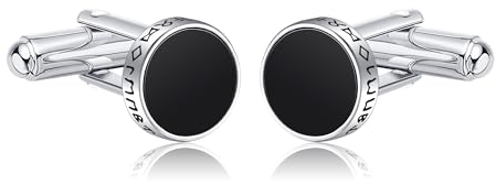 DAYLINLOVE Schwarze Onyx Manschettenknöpfe für Männer 925 Sterling Silber Smoking Hemdknöpfe Manschettenknöpfe Wikinger Manschettenknöpfe Schmuck Geschenke für Männer Trauzeuge
