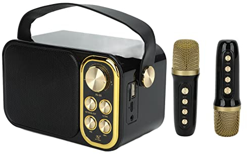 Macchina per Karaoke con 2 foni Macchina per Karaoke Tutto in Macchina da Canto Portatile per Feste in Casa Famiglia Applicata Rosa (BLACK)