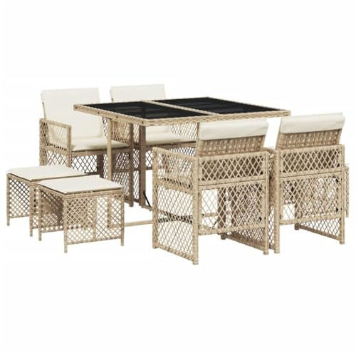 vidaXL Ensemble de Jardin 9 pcs Beige Polyrotin Coussins Extérieurs