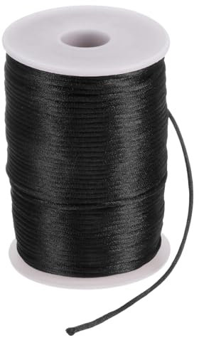 sourcing map Cordoncino in nylon satinato, 2,5 mm, liscio come la seta, per braccialetti macramè, kumihimo, collane con nodo cinese, perline e creazione di gioielli, colore: nero