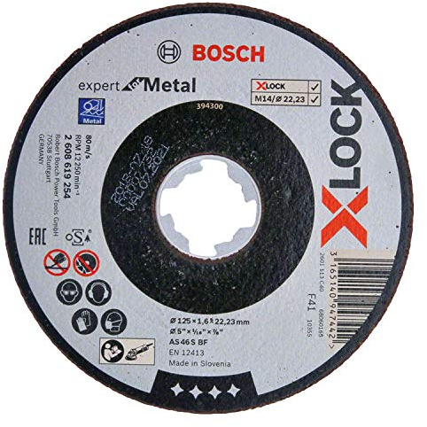 Bosch Professional 1x Gerade Trennscheibe Expert (für Metall, X-LOCK, Ø125 mm, BohrungsØ: 22,23 mm, Dicke:1,6 mm) (Packung mit 10)