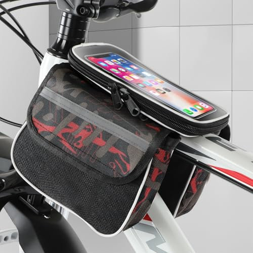 Satteltasche, Touchscreen Fahrrad-Telefontasche,Fahrradsitz Tasche wasserdichte Rahmentasche Fahrradtasche Oberrohrtasche Aero Wedge Pack Bag für Mountainbikes, Fahrräder, und Rennräder (E)