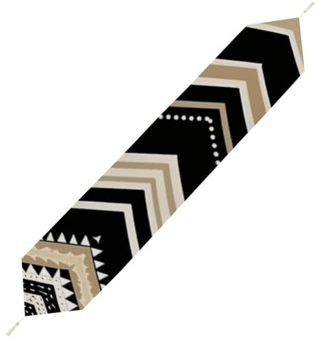 Tischläufer aus Leinen für Heimdekoration, Zick-Zack-Tischläufer, Couchtischdecke mit Quasten, Dekoration, Tischdecke für Küche, Party, 34 x 183 cm, Schwarz / Weiß / Hellbraun
