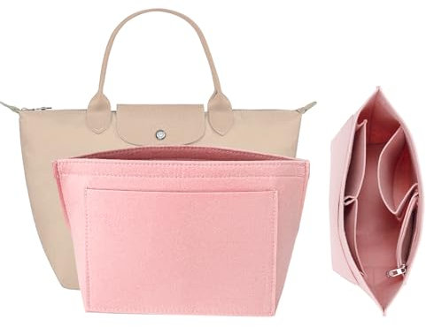 XSDSLS Organisateur de Sac en Feutre Organiseur de sac à main pour sac Le pliage Femme Organiseur de sac Rangement pour Sac Longchamp (Rose, L)