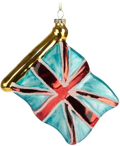 BRUBAKER Flagge Großbritannien - Handbemalte Weihnachtskugel aus Glas - 10 cm Baumkugel - UK Flagge England - Mundgeblasener Christbaumschmuck - Figur Lustig Deko Anhänger