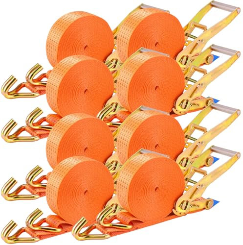 8 pcs Ratschengurte, Schwerlast 5000kg, 9m lang 50mm breit, Spanngurte mit Ratsche und Haken, Ratschengurte wetterfest, zurrgurte, für die professionelle Ladungssicherung LKW/Motorrad/Fracht, Orange