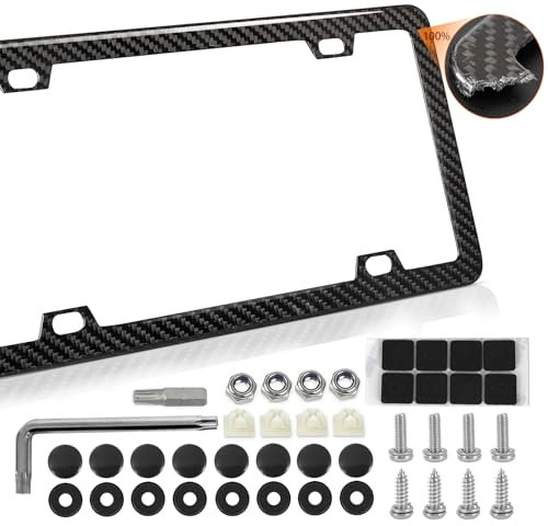 Real Carbon Fiber License Plate Frame, 100% Pure Carbon Fiber Frame, Black License Plate Holder Cover, Universal Car Tag Frame for Men/Women Gift - 1 Pack 4 Hole