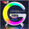LED Night Light Speaker with 4-in-1 Wireless Charging, Digital Alarm Clock, RGB Mood Lighting, G-Shape Design Qashu Smart LED Table Lamp – White