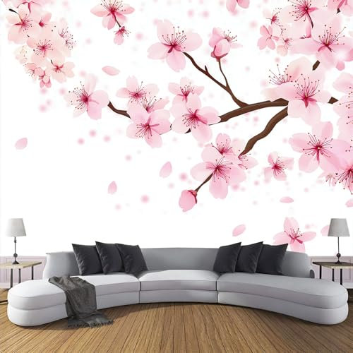 MIATCENRT Papier Peint Panoramique, Clip Art De La Branches De Cerisier En Fleurs, 150X105Cm (L×H) Tapisserie Poster Mural Pour Salon Chambre Décoration Murale, Adulte Chambre D'Enfants Décoration