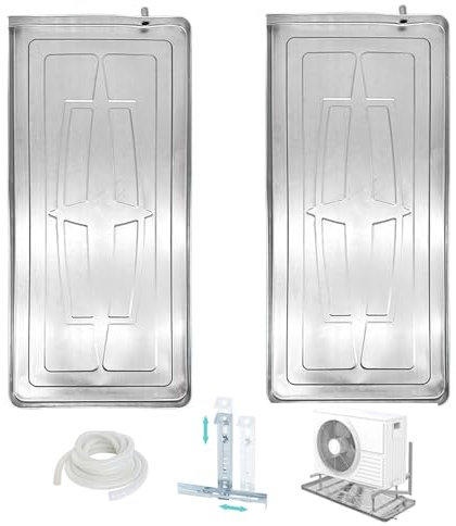 NLLATEI Aire Acondicionado Bandeja De Agua 2 Piezas, Bandeja De Drenaje De Condensado De Acero Inoxidable con Soportes, Kit De Drenaje Universal para Aire Acondicionado/HVAC(1-2P/33x15in)