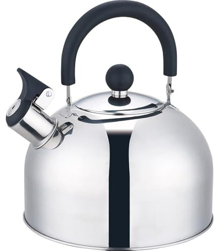 2.5L Stainless Steel Whistling Kettle – Mirror Finish Tea Pot for All Hob Types Including Induction – Encapsulated Base & Flip Spout – Stove Top Water Boiler with Ergonomic Handle
