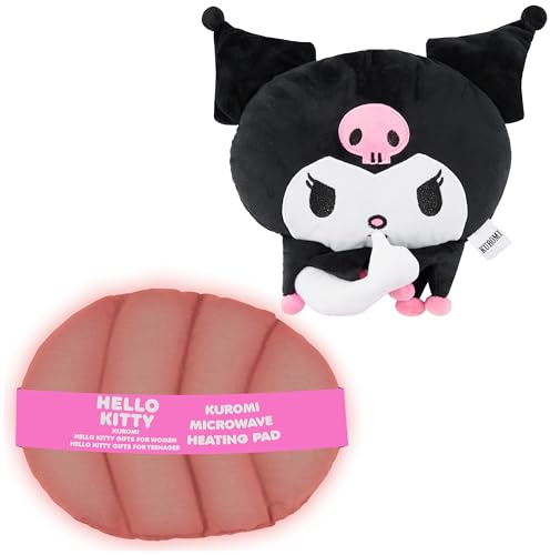 Kuromi Sanrio Almohadilla Térmica para Microondas y Frío, Cojín Calor o Frío Suave con Semillas Naturales para Cuello, Hombros y Músculos (Blanco/Negro Kuromi)