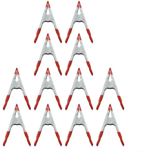 12 Pack 4 Inch Spring Clamps Heavy Duty Stainless Steel and Aluminum Alloy Rubber Pads Strong Grip for Woodworking Photography Backdrop Lights DIY Support Red Silver
