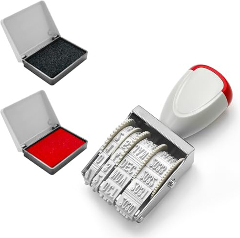 Datumsstempel, Stempel, Ziffernstempel Druckplatte, Datumsstempel ab 2025, Monat AbgeküRzt, AbdruckgrößE 4 mm (Rot und Schwarz)