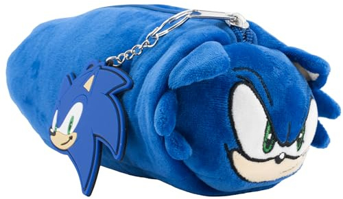 AI ACCESSORY INNOVATIONS Sonic The Hedghog Soft Plush Multi-Function Storage Case, Sonic Plush Bag Charm with 3D Features, Blue
