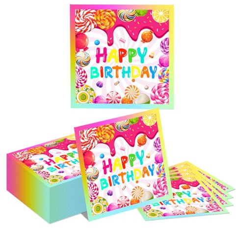Auroriel 40 Stück Rosa Pink Süßigkeiten Servietten 33x33cm Happy Birthday Servietten Kindergeburtstag Mädchen Jungen Frauen Männer Party Deko Tischdeko Geburtstag