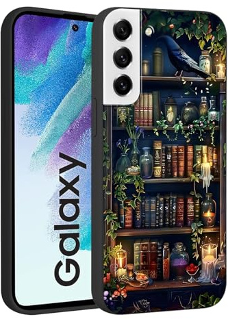 Krdvekm Handyhülle für Samsung Galaxy S21 FE 5G Hülle 6,4'', Aesthetic Motiv Bookshelf Design, Weiche Bunt Schwarz Silikon TPU Bumper Ultra Dünn Stoßfest Schutzhülle Case für Mädchen