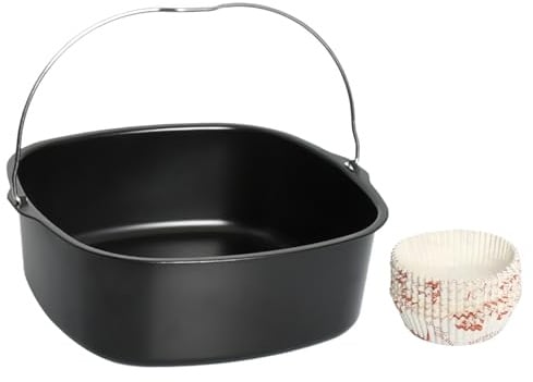 Kaiyzo Molde Cuadrado para Air Fryer, Bandeja de Acero Inoxidable Compatible HD9925 HD9860 HD9905 01, Parrilla Pizza Cesta con 50 Cápsulas Papel Antigrasa