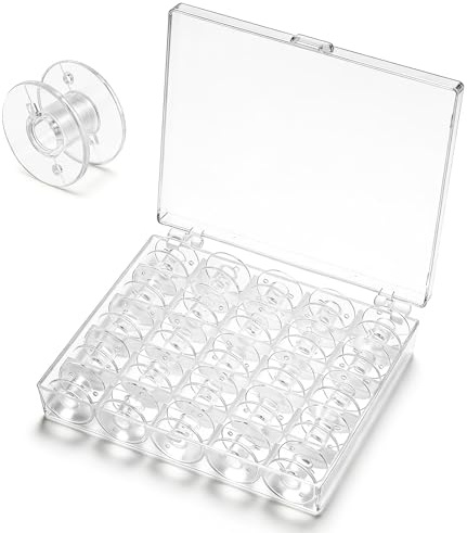 LXUEJIE 50 Stück Transparent Nähmaschinen Spulen mit Spulenbox | Kunststoff unterfadenspulen Nähzubehör Nähmaschinenspulen für Gängige Spule Nähmaschine