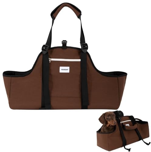 Duuclume Tragbare Hundetasche, Nylon, leicht, wasserabweisend, Dackel-Haustier-Tragetasche, Lange Hundetasche, bis zu 8 kg, mit U-förmiger Öffnung und Anti-Ausbruch-Clip (Braunheit)